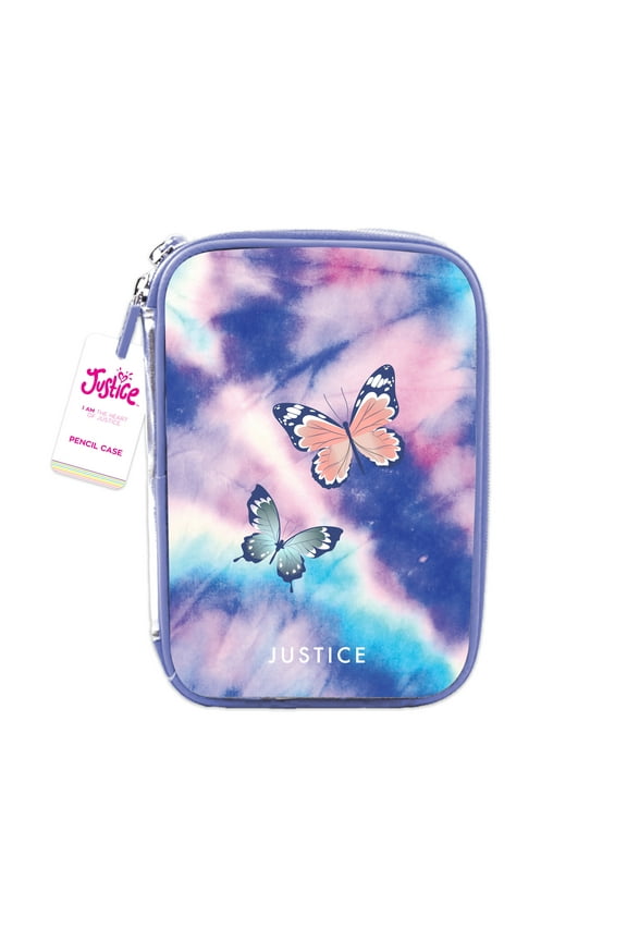 Metallic Blue Butterfly Zipper Pencil Case