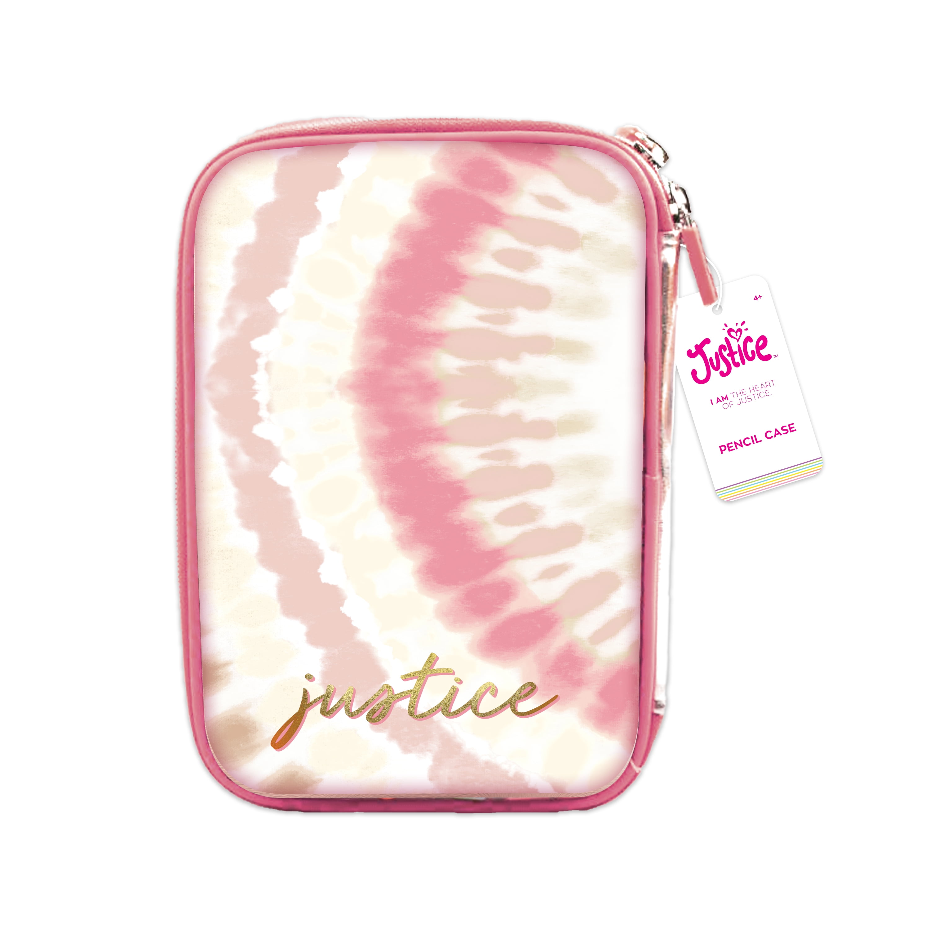 Justice Pink Glitter Tie-Dye Pencil Pouch with Zipper