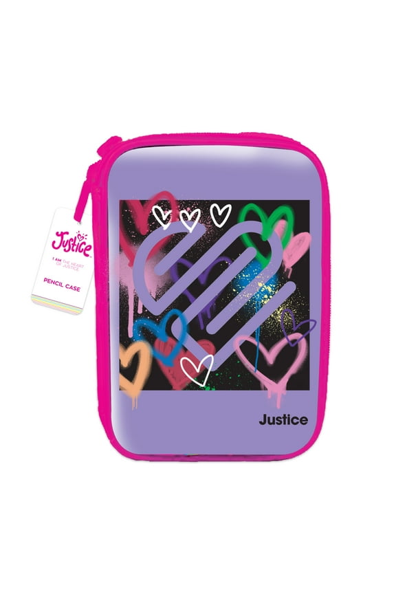 Metallic Rainbow Graphic Hearts Zipper Pencil Case