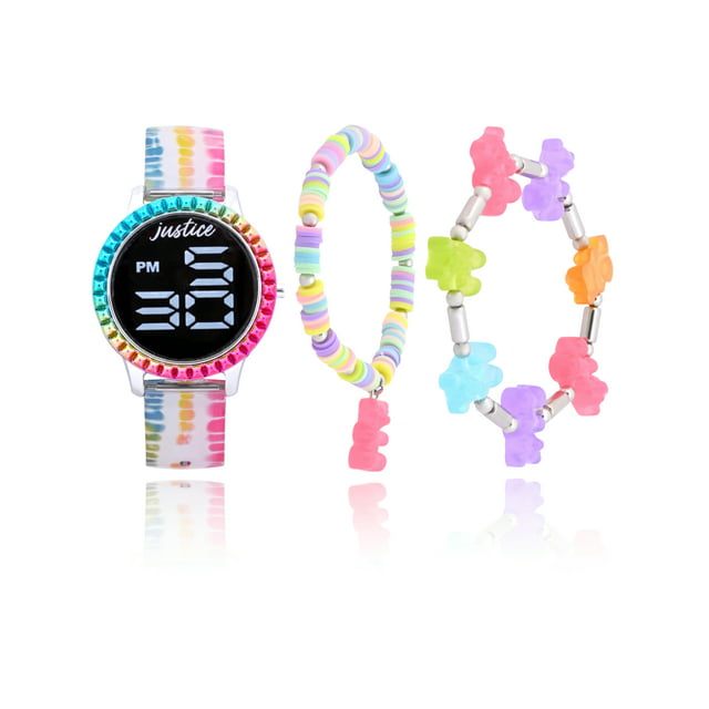 Justice Multi Color Strap LED Watch with Gummy Bracelets Set - Walmart.com
