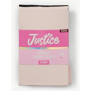 Justice Opaque Footed Ballet Tights for Girls, Size 4-6 - Pink/Black, 2 Pairs