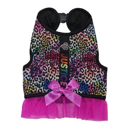 Justice Pet-Pet Harness-Justice Rainbow Leopard Print Pink Dress Harness For Extra Small Dogs-For Small Cats-For Pets With Chest Girth 12-15 Inches-Size Extra Small