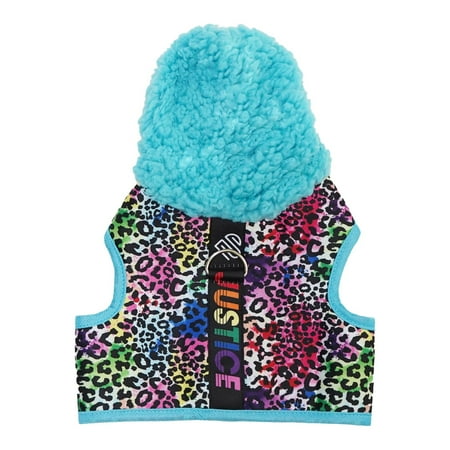 Justice Pet-Pet Harness-Justice Sherpa-Like Hooded Rainbow Leopard Print Harness For Extra Small Dogs-For Small Cats-For Pets With Chest Girth 12-15 Inches-Size Extra Small