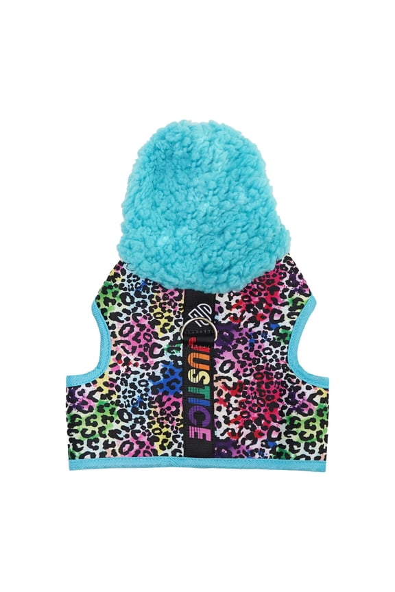 Pet-Pet Harness-Justice Sherpa-Like Hooded Rainbow Leopard Print Harness For Medium Dogs-For Large Cats-For Pets With Chest Girth 20-27 Inches-Size Medium