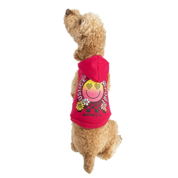 Justice Pet Polyester Printed Fleece Dog Hoodie, Pink, XL