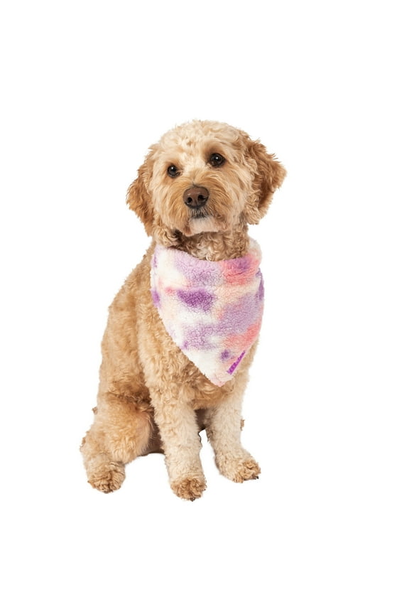 Pet Polyester Sherpa Tiedye Dog Bandana, Pink, XS/SM