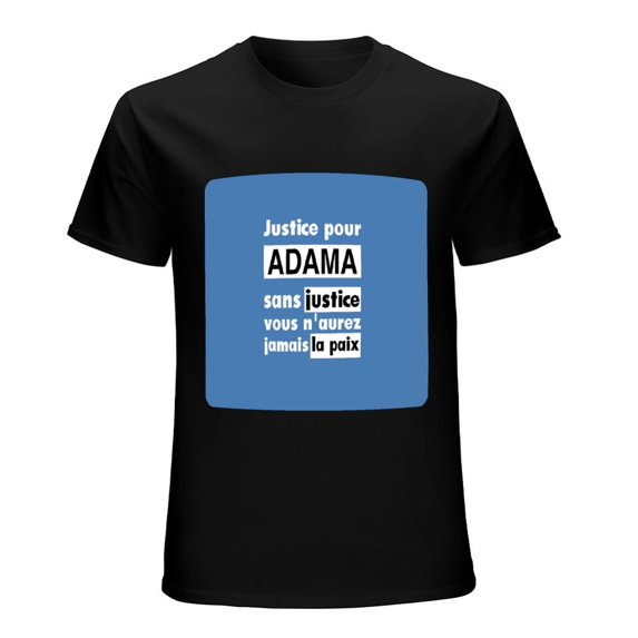 Justice Pour ADAMA FRANCE Vintage T-shirt Mens Cotton Classic Crewneck Short Sleeve Tees Unisex Black 3XL