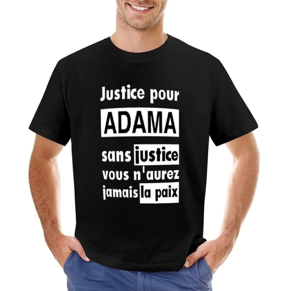 Justice Pour ADAMA FRANCE Vintage T-shirt Mens Cotton Classic Crewneck Short Sleeve Tees Unisex Black L