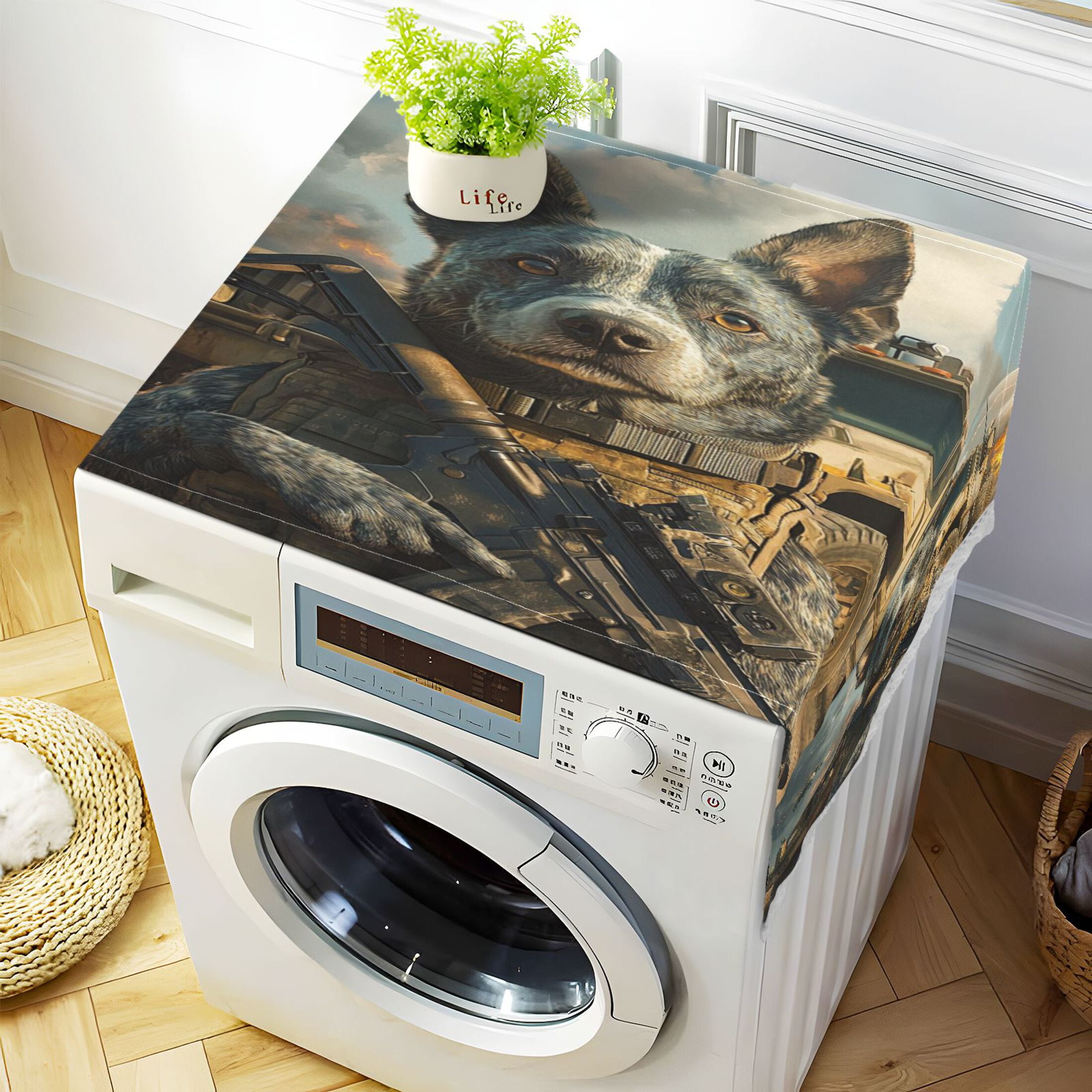 Justice PuppyWasher and Dryer Covers Dust-Proof and Oil Resistant Fridge Cover with 4 Storage Pockets Washing Machine Top Cover for Laundry Kitchen Home 51.2 x 22 In