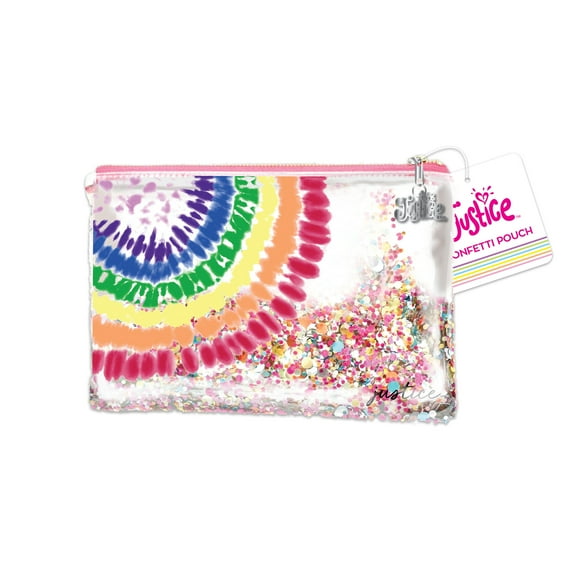 Justice Rainbow Tie-Dye Pencil Pouch, with Multi-Color Glitter Confetti Accents