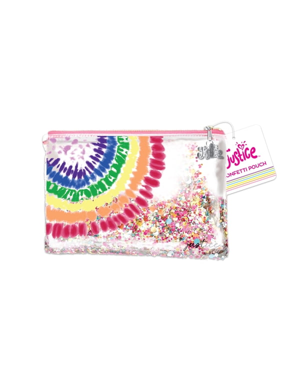Rainbow Tie-Dye Pencil Pouch, with Multi-Color Glitter Confetti Accents