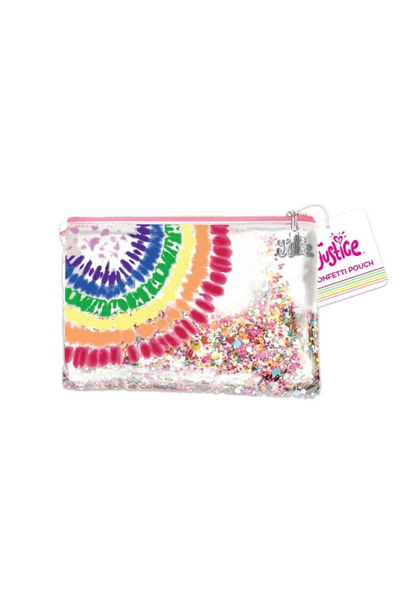 Rainbow Tie-Dye Pencil Pouch, with Multi-Color Glitter Confetti Accents
