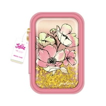 Justice Rose Gold Glitter Pink Flower Zipper Confetti Pencil Case