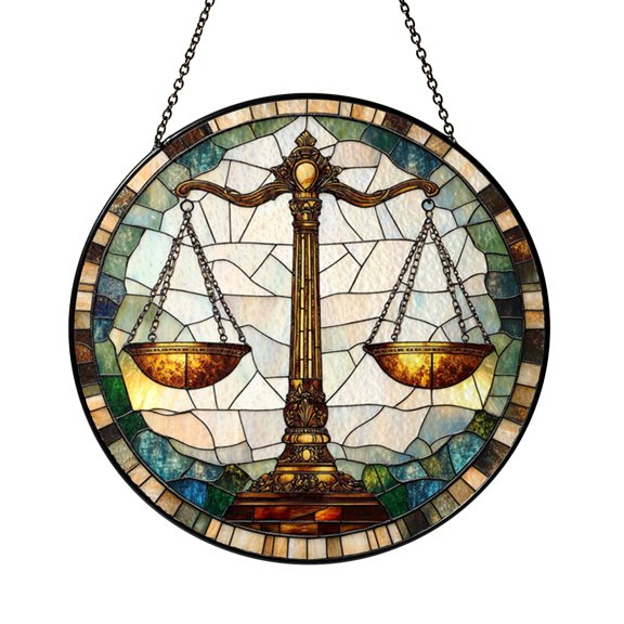 Justice Scale Stained Glass Window Hanging, Symbolic Suncatcher Decor