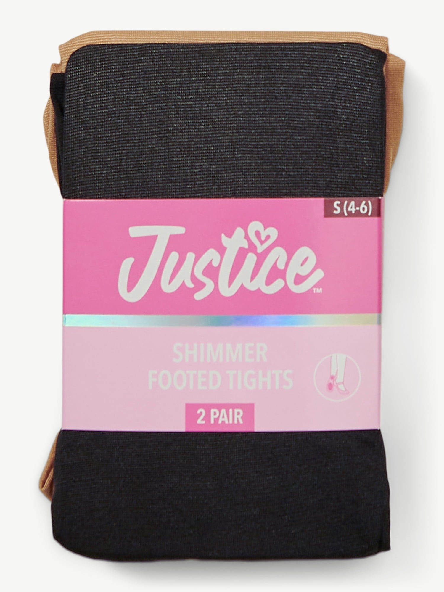 Justice Shimmer Footed Ballet Tights for Girls, Sizes 2-16, 2 Pairs