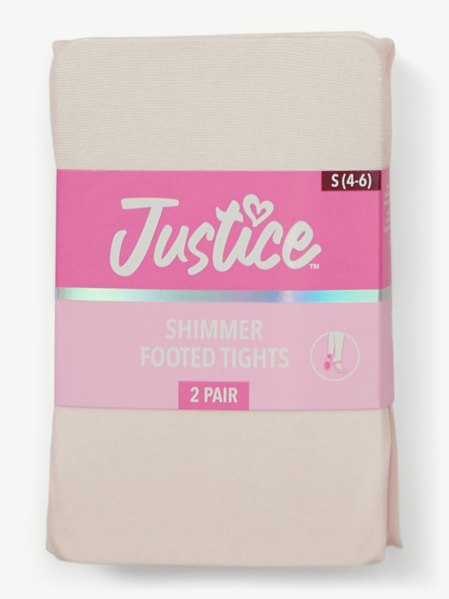 Justice Shimmer Footless Tights for Girls, Sizes 2-16, 2 Pairs