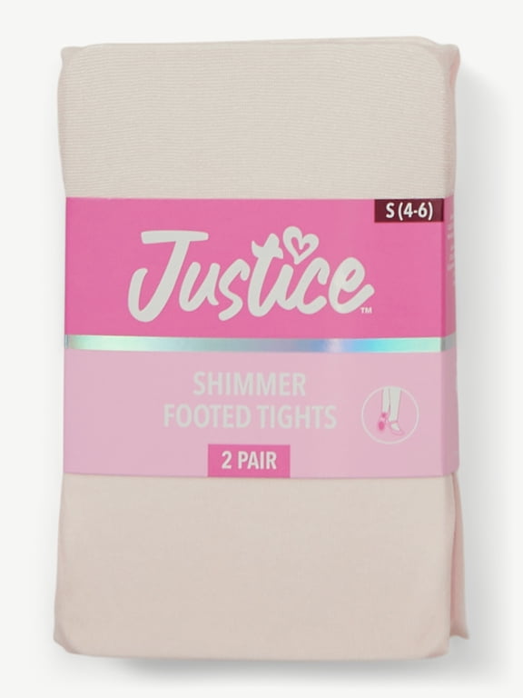 Shimmer Footless Tights for Girls, Size 7-10 - Pink, 2 Pairs