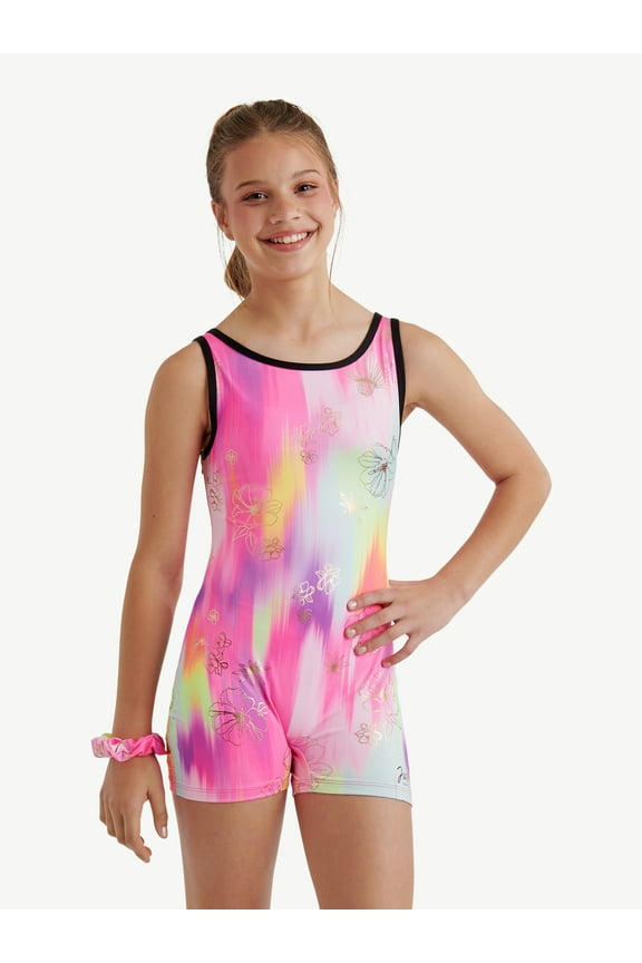 Twist Back Gymnastics Biketard for Girls with Scrunchie, Sizes XS-XL
