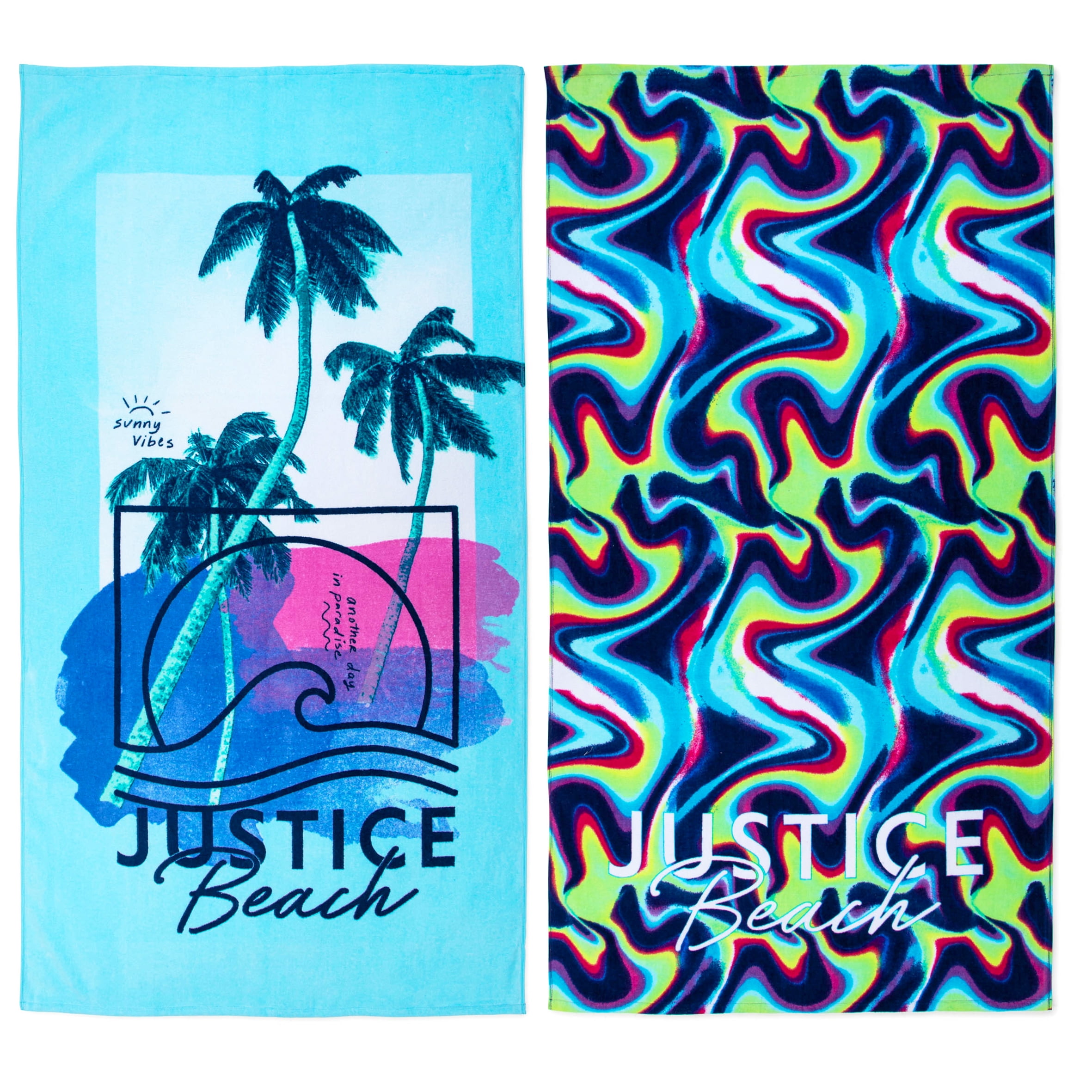 Justice Beach Towels Bundle 2-Pack, 100% Cotton, 64 x 34, Desert Flower & Butterfly Wings, Size: 34 inch x 64 inch