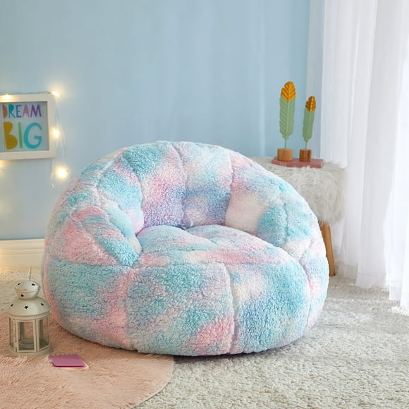 Justice Super Soft Teddy Sherpa Bean Bag Chair, Pink Blue