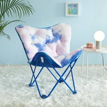 Justice Super Soft Teddy Sherpa Printed Folding Butterfly Chair With Holographic Trim, Blue