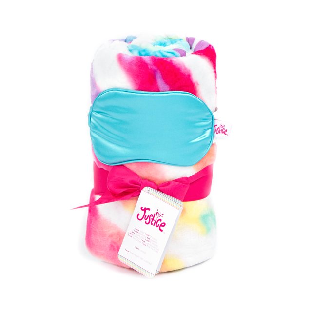 Justice Tie Dye 3 Piece Throw Set with Satin Pillowcase and Eye Mask