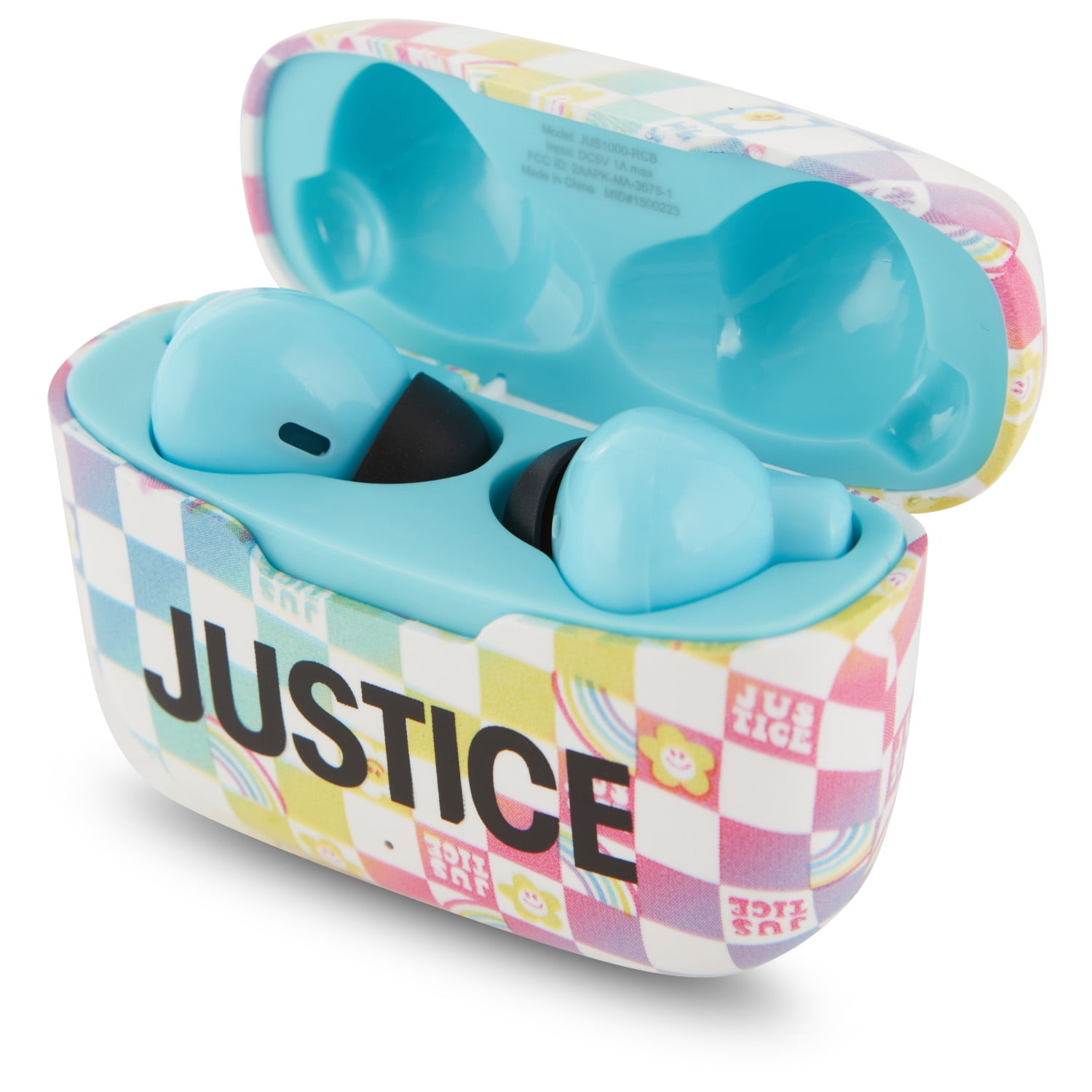 Justice True Wireless Earbuds with Charging Case Rainbow Checkerboard