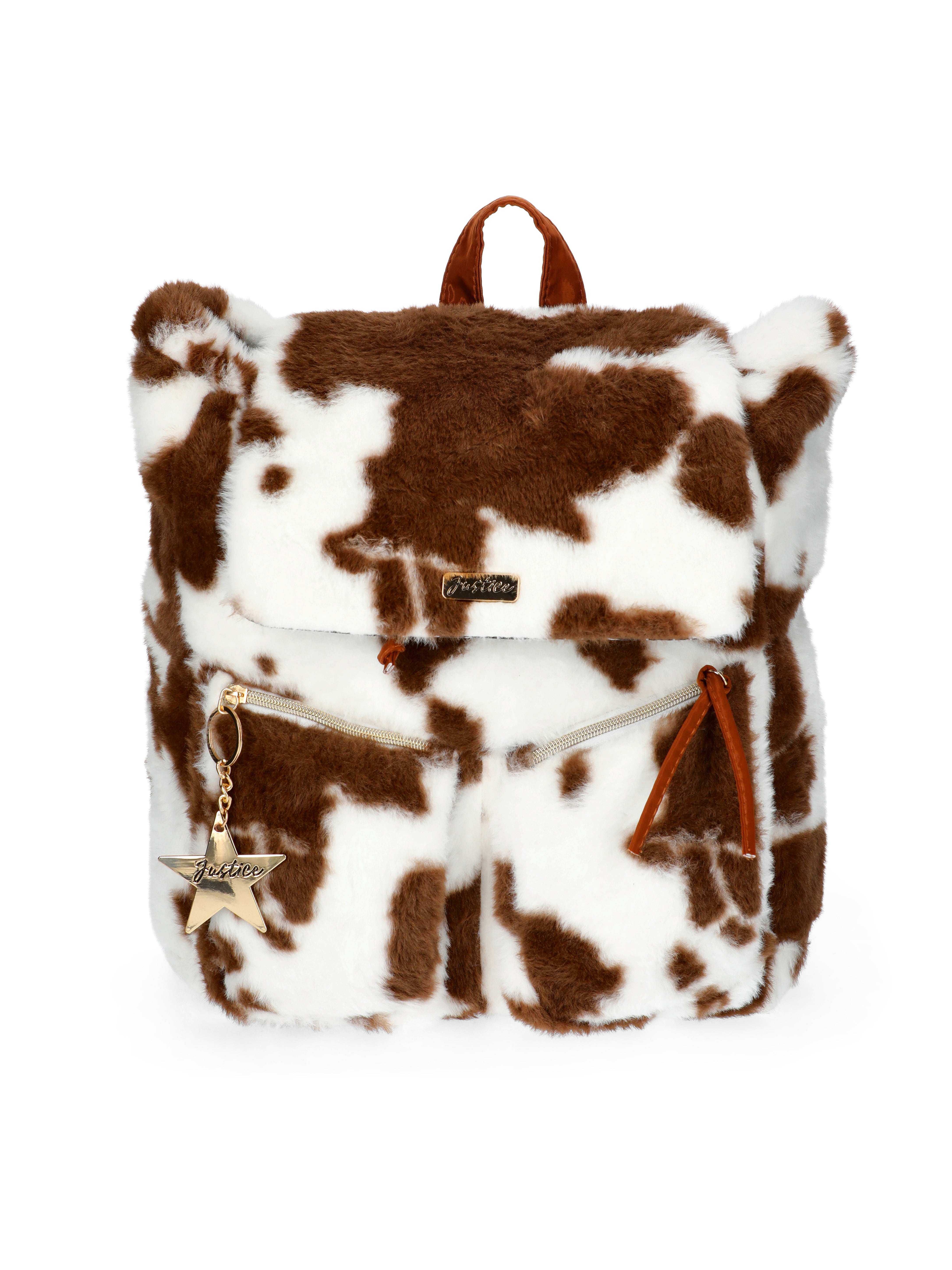 Justice Girls Cow Faux Fur Rucksack Backpack, Cow Print  display picture 3
