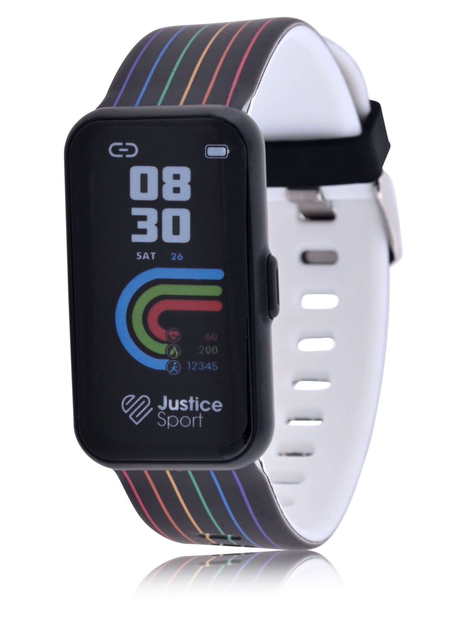 Justice Unisex Child Smart Tracker Watch in Black with Rainbow Stripe