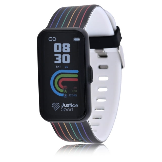 Justice Unisex Child Smart Tracker Watch in Black with Rainbow Stripe