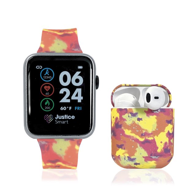 Justice Unisex Child Smart Watch and Earbud Set with TieDye Design with Silicone Strap in One