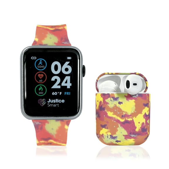 Justice Unisex Child Smart Watch and Earbud Set with Tie-Dye Design with Silicone Strap in One Size (JSE40106WMC)