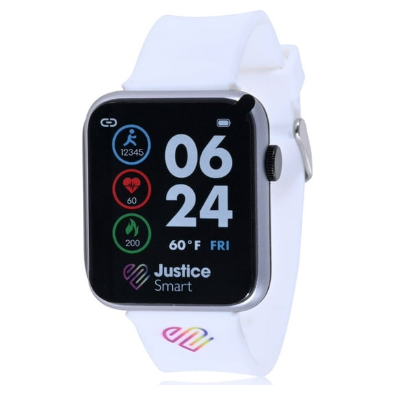 Justice Unisex Child Smart Watch with Silicone Perforated Band in White (JSE4202WM)