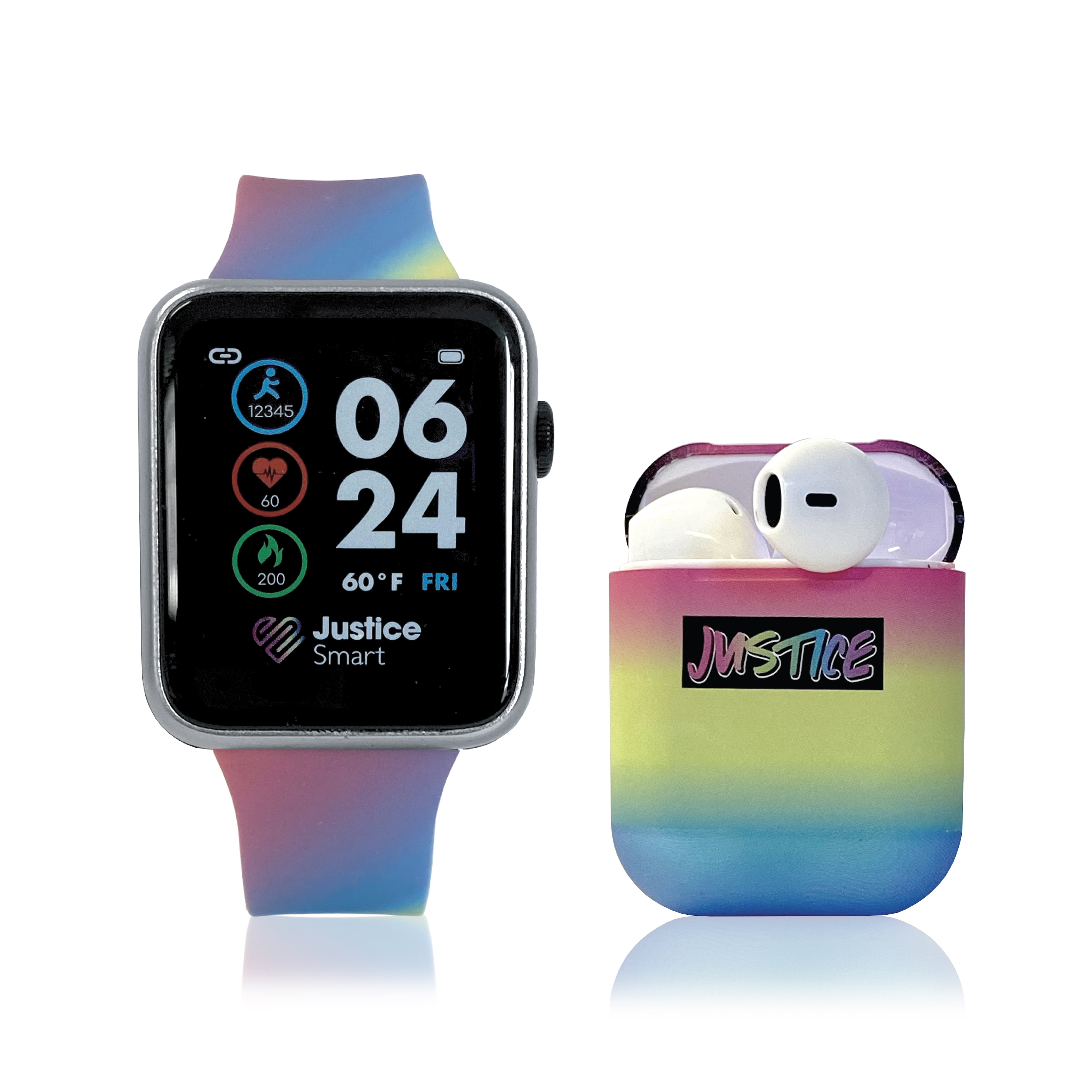 Justice Unisex Children Smartwatch Earbud Set in Multicolor Striped