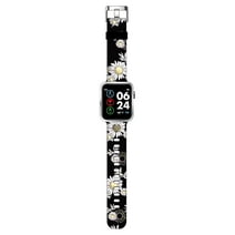 Justice Unisex Tween Smart Watch in Black Daisy Strap with Silicone Strap (JSE4219WM)
