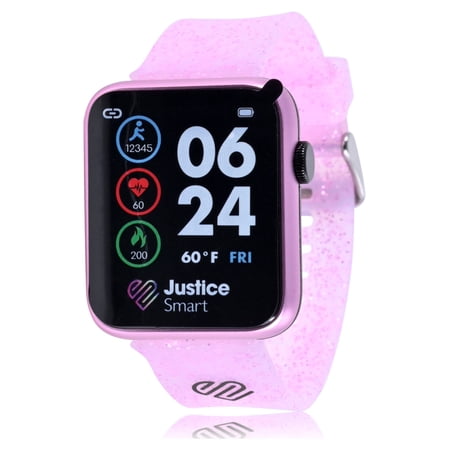 Justice Unisex Tween Smart Watch with Silicone Strap with Pink Glitter Band (JSE4229WM)