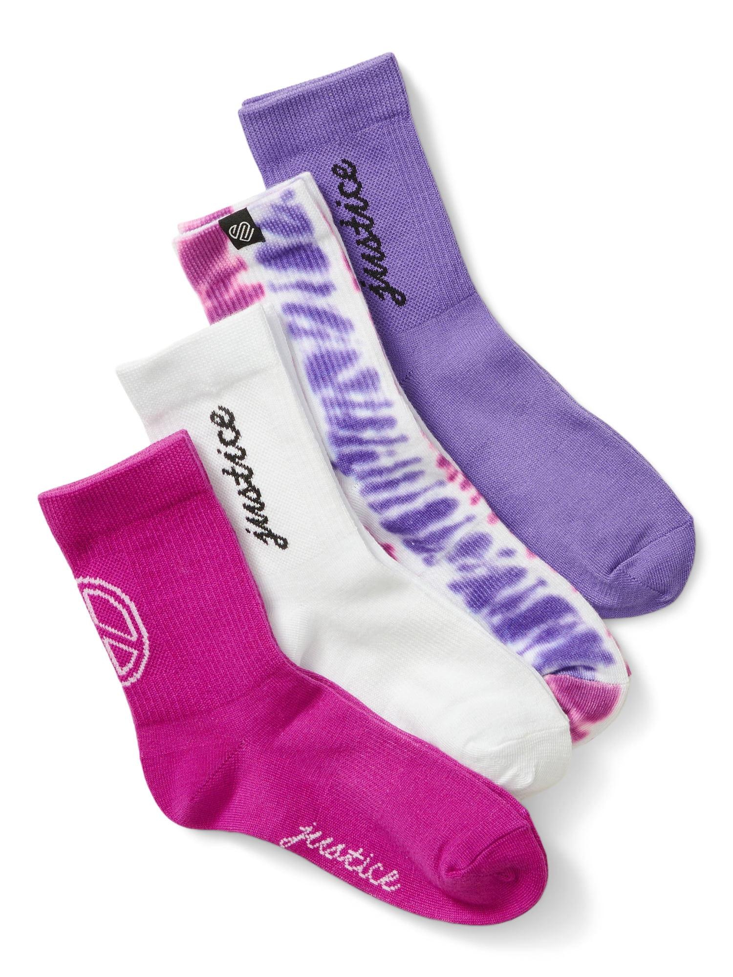 Justice Women's Comfortable Ultra Light Polyester Crew Socks, (4-Pack)