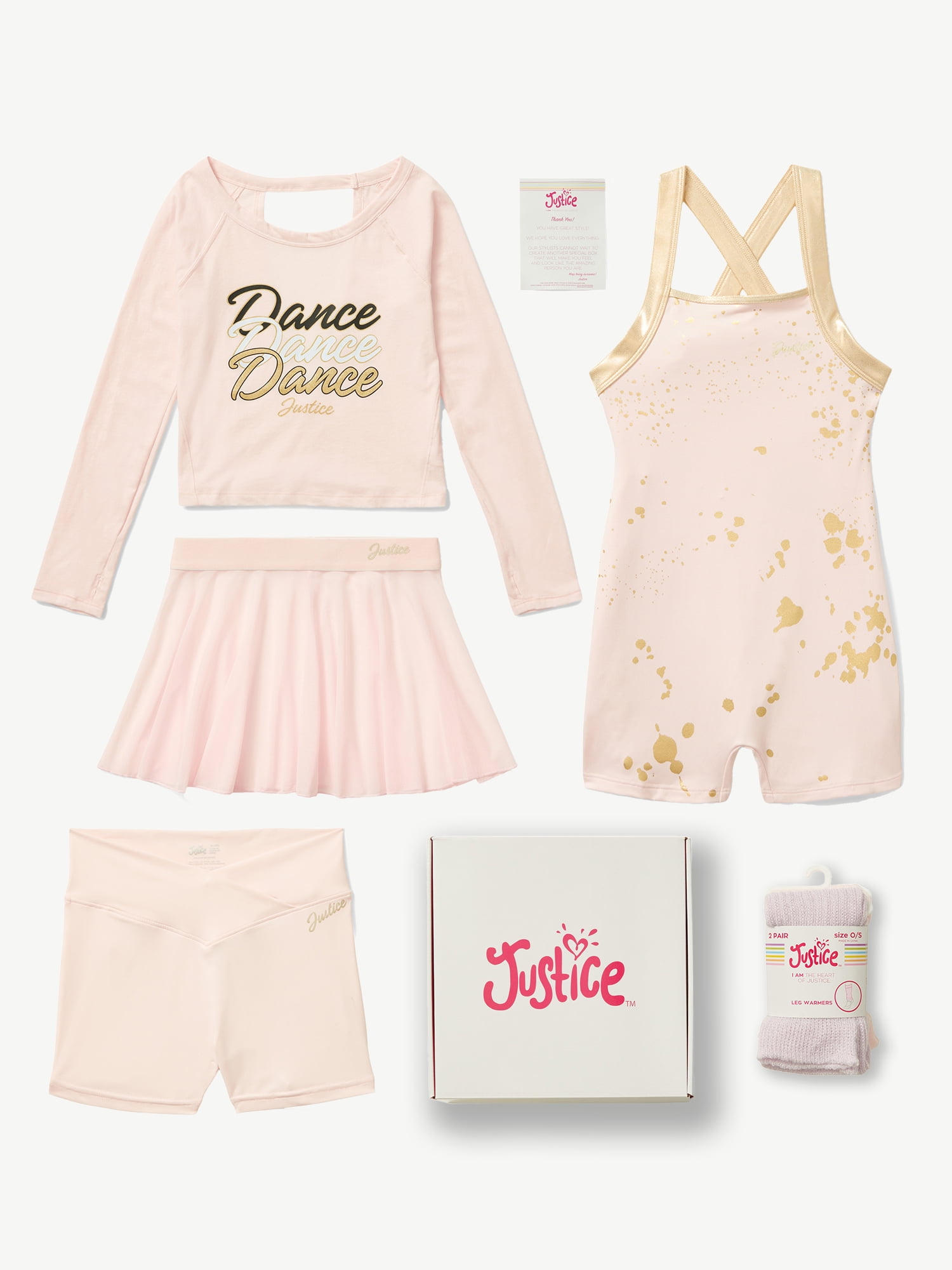 Justice by Justice Activewear Dance Set, Long Sleeve Top & Biketard & Skirt, 7-Piece, Sizes XS-XL