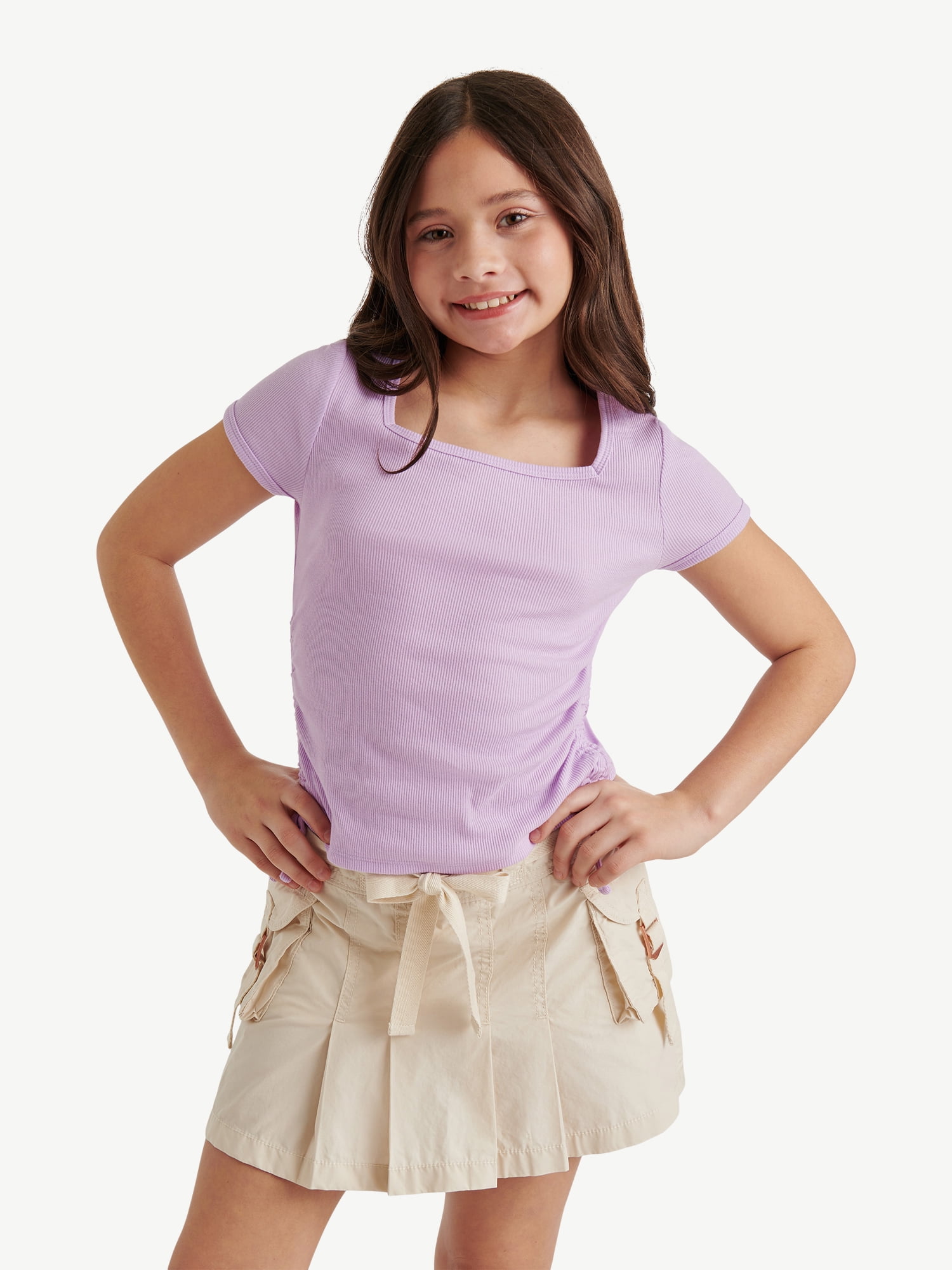 Justice Girls Square Neck Short Sleeve Top, Sizes XS - XLP