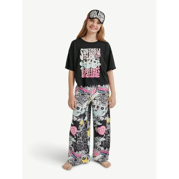 Justice x PowerPuff Girls Top and Wide Leg Pant with Sleep Mask Pajama