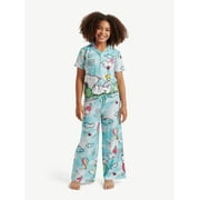 Justice x Snoopy Girls Short Sleeve Button Front Top and Sleep Pants, 2-Piece Set, Sizes 5-18