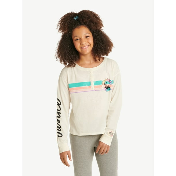 Justice x Stranger Things Girls Long Sleeve Henley Graphic TShirt