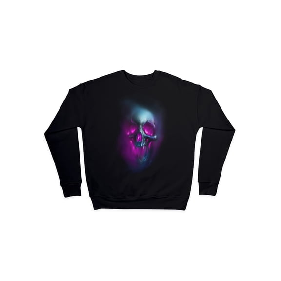 Justin Apparel Branded Crewneck Sweatshirt – Trendy Graphic Artwork for Casual Wear – Unisex Design Pullover Sweatshirt - Neon Purple & Blue Skull (Black - Medium)