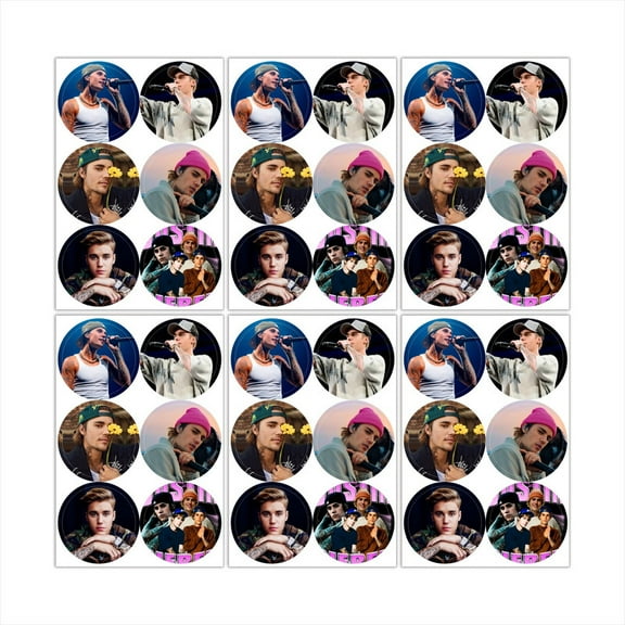 Justin Bieber Stickers Party Favors Labels Birthday Thank You Themed Round Circle Baby Shower 60pcs