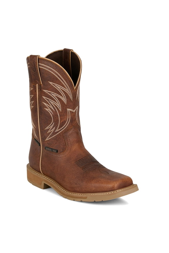 Boot Company Men`s Justin Daywork Pecan 11In Top Square Steel Toe Work Boot Pecan 12 D
