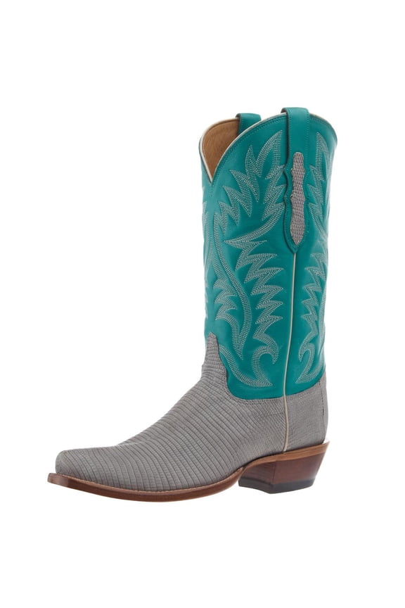 Boot Company Men`s Justin Grey Rustic Lizard 13In Blue Top Cowboy Boot Grey 9.5 D