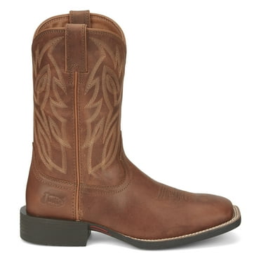 Justin Boots Mens Canter 11 Inch Embroidered Square Toe Pull On Cowboy  Mid