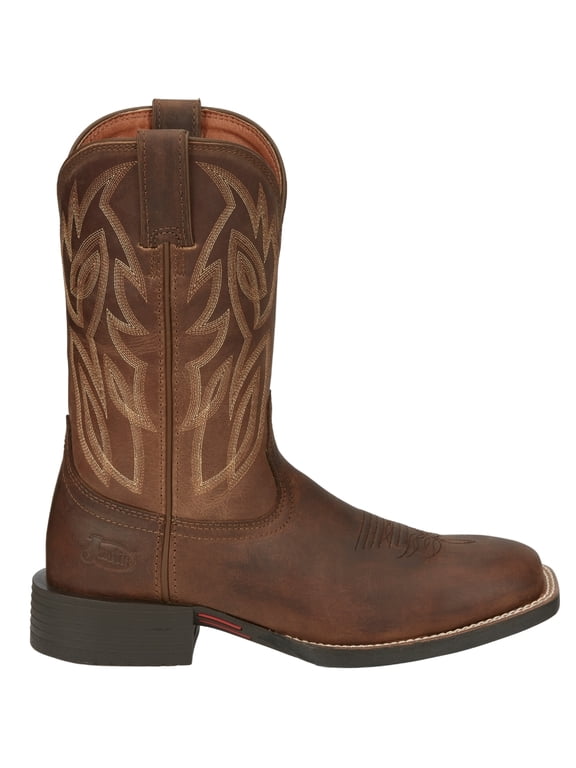 Men's Dusky Canter Cowhide Leather Western Boot Broad Square Toe Brown 8.5 D(M) US