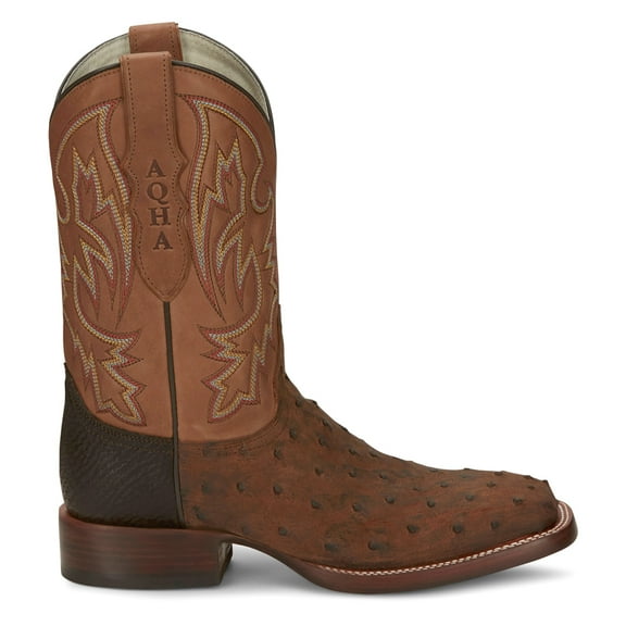 Justin Boots Mens King Full Quill Ostrich Embroidered Wide Square Toe Pull