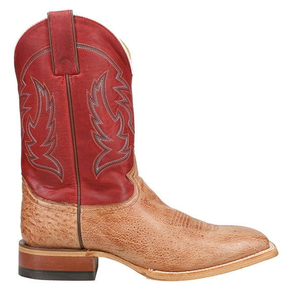 Justin Boots Mens Mclane Smooth Ostrich Embroidered Square Toe Pull On Cowb